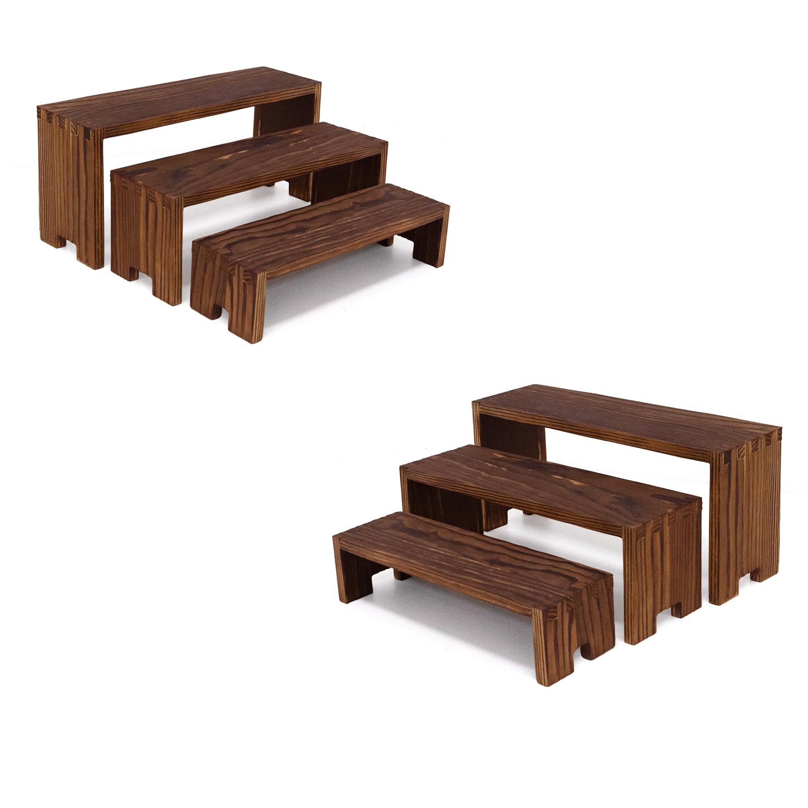 Display Wood Risers Wooden Stand 3 Tier Wood Racks Decorative Rectangular, 2 Set 6 Piece Cupcake Stands Cologne Perfume Organizer Dessert Showcase(Brown)