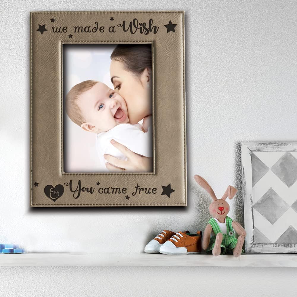 BELLA BUSTA- We Made a Wish & You Came True- Baby Picture Frame- Baby Shower- Baby-Mother's Day -Father's Day-Engraved Leather Picture Frame (5 x 7 Vertical)