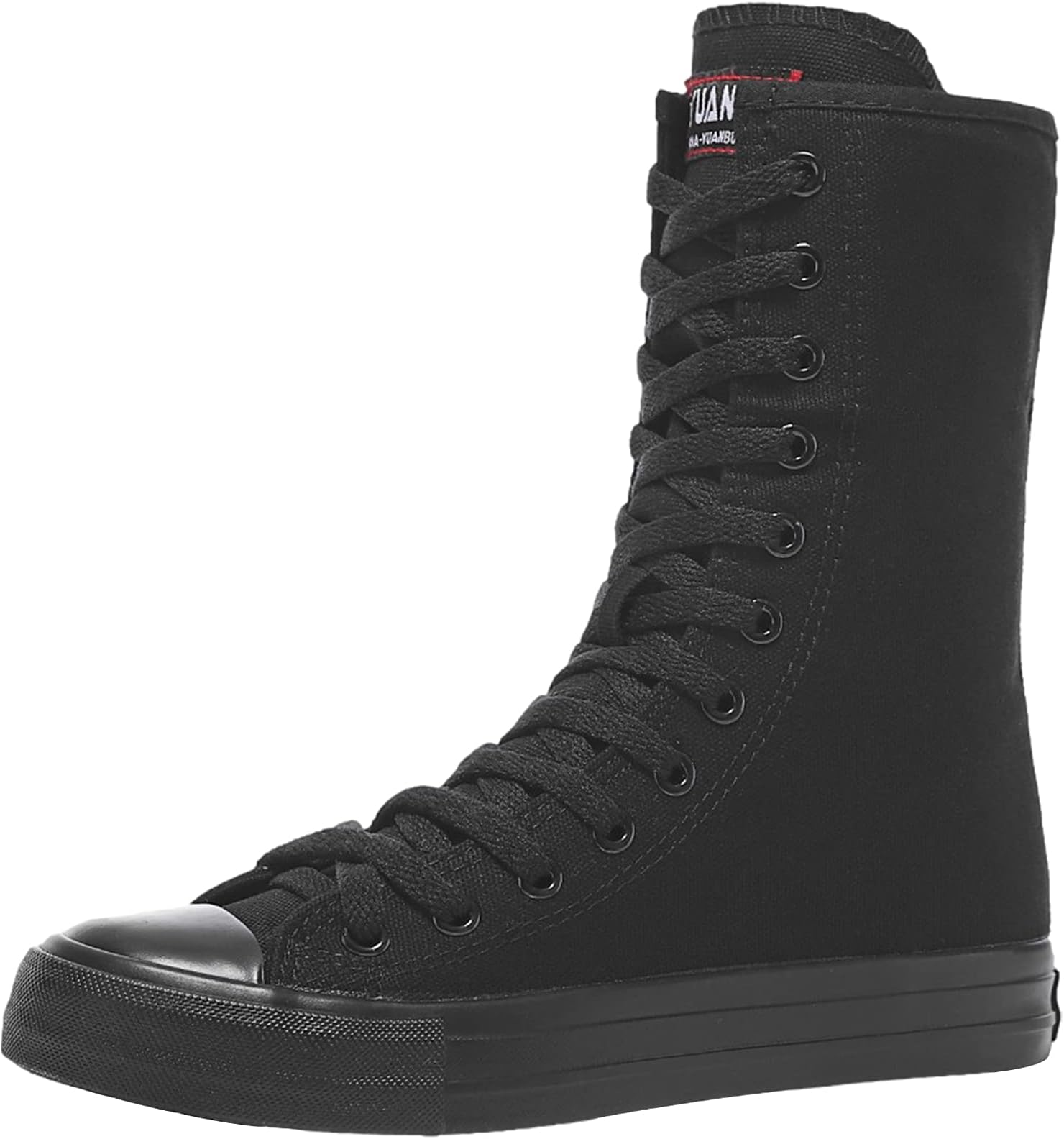 Women's Canvas Boots Calf Length Fashion Lace Up Girls Punk Style Sneaker Tear White/Black Canvas Shoes