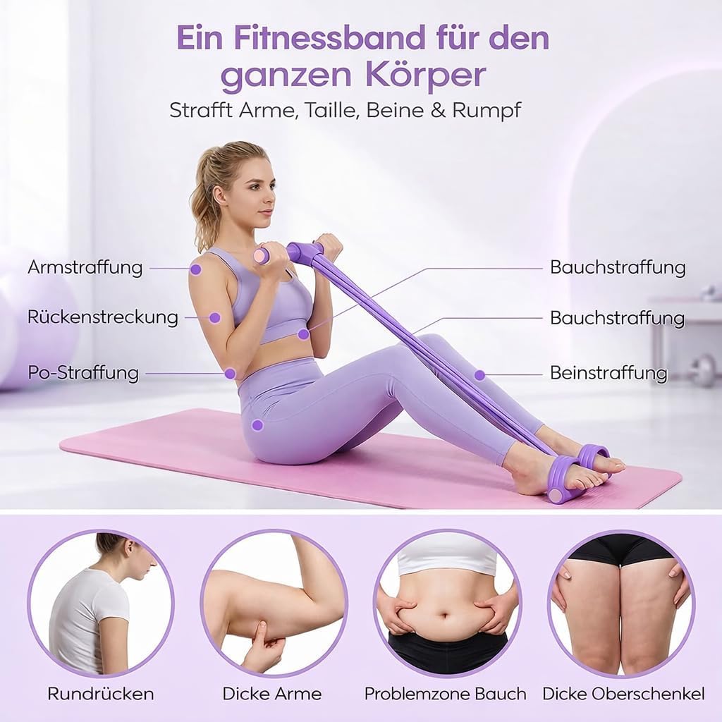 ghfdaz all in One Attrezzo per Addominali, Corde Elastiche 8 Tubi, Addominali Attrezzi, Elastico per Esercizi per Gambe, Addome e Allenamento Casa,Style1-Purple