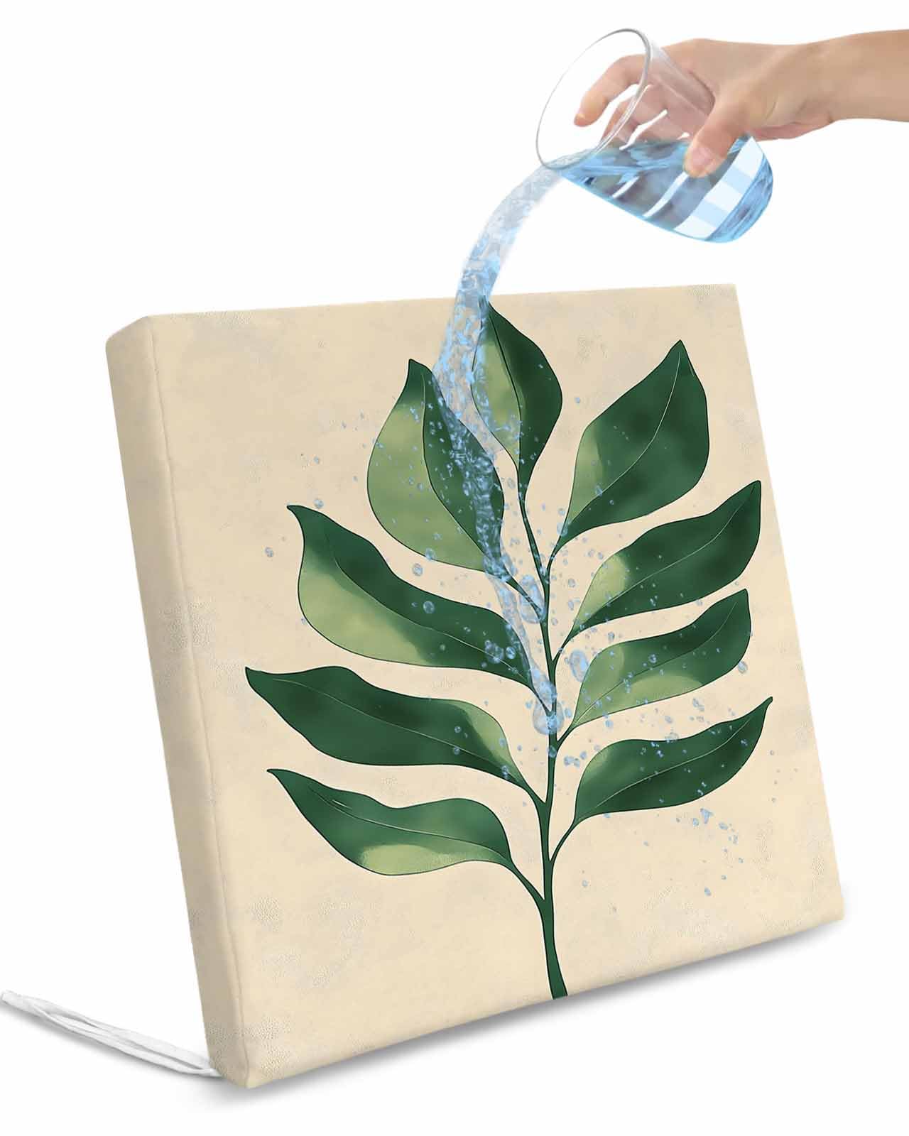 2 Pack Green Botanical Waterproof Cushion Covers with Ties, Outdoor Patio Chaise Lounge Chair Seat Cushion Slip Covers Replacement(Only Cover) Tropical Leaves Rustic Farmhouse 22