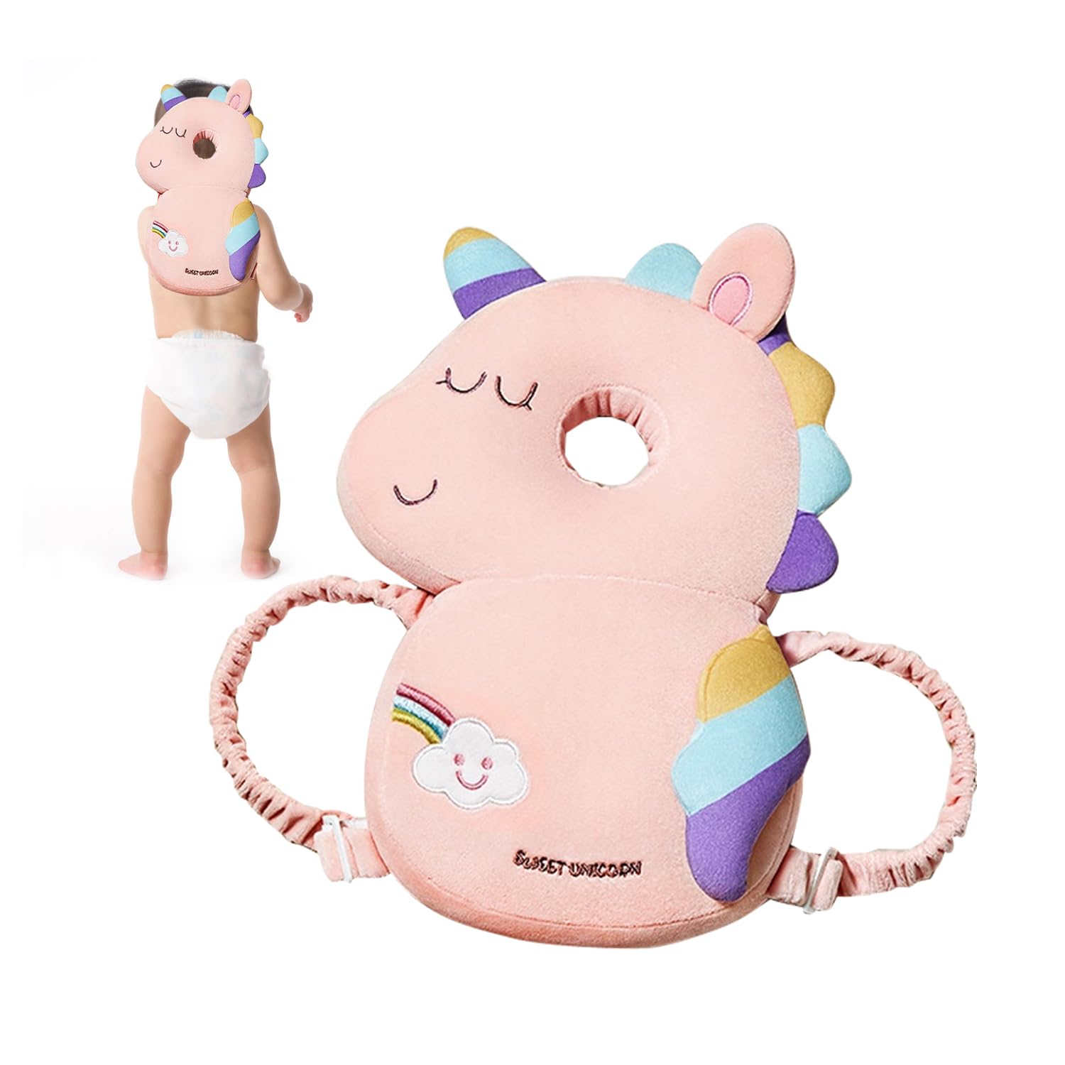Photo 1 of Baby Head Protector - Baby Walker Backpack with Adjustable Strap - Head Safety Cushion for Babies - Baby Backpack Head Protection Pillow- Ideal for Baby Fall Back & Crawling Pink Pony