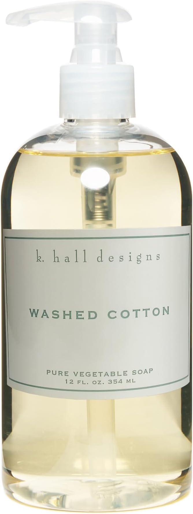 K. Hall Designs Washed Cotton Liquid Hand Soap, Refreshingly Clean Scent with Lavender and Chamomile, Natural Liquid Soap for Bathroom & Kitchen, Plant-Based Formula, 12 fl oz