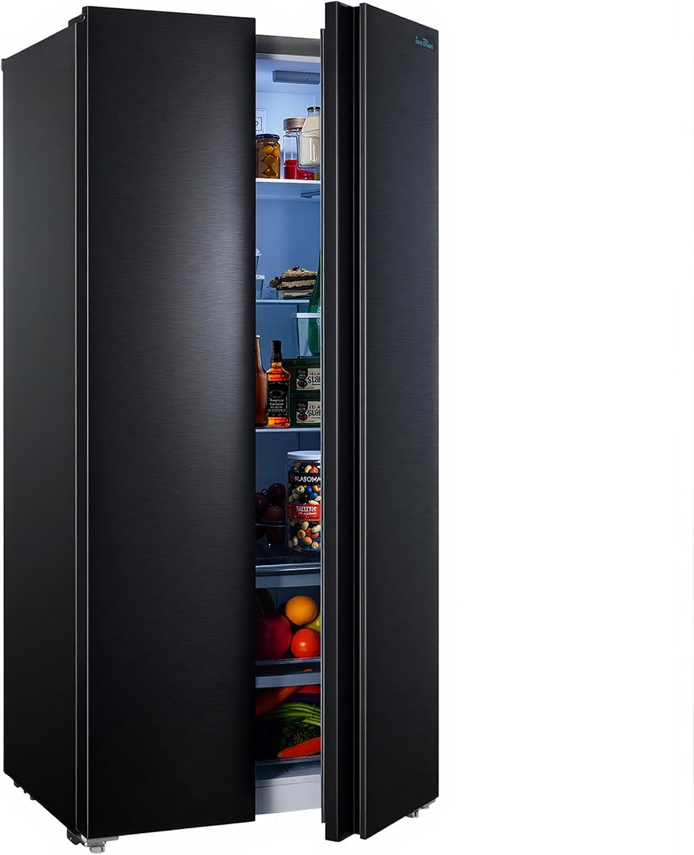 15.6 Cu.Ft. Side-by-side Refrigerators, 33" Full Size Refrigerator (Black) | Dual Zone Temp Control Beverage Refrigerator with Freezer, Black Stainless Steel Frost-Free Beverage Fridge for Home, Gift