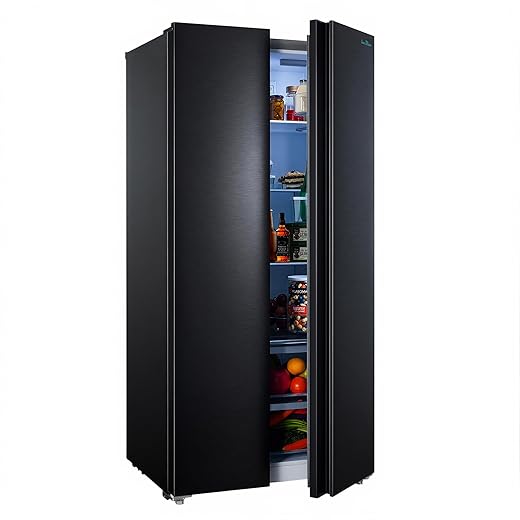 Iceblue 15.6 Cu.Ft. Side by Side Refrigerators, Zoning Temperature Control Frost Free Beverage Refrigerators, Black Stainless Steel Beverage Fridge with Freezer