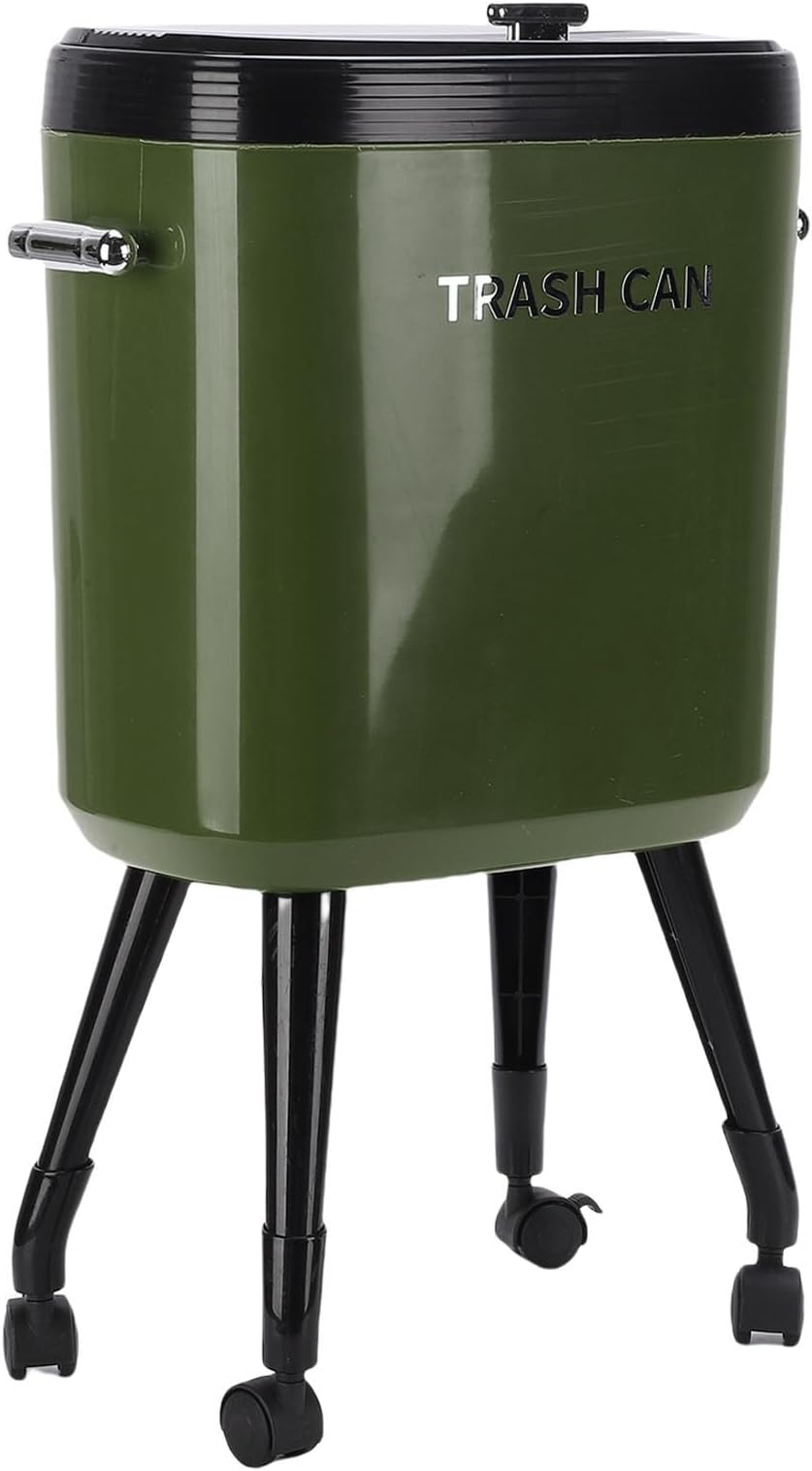 Denash Tall Trash Can with Wheels, 15L Large Capacity Narrow Garbage Can with Elevated Legs, Trash Bin for Kitchen Bathroom Living Room Office (Green)