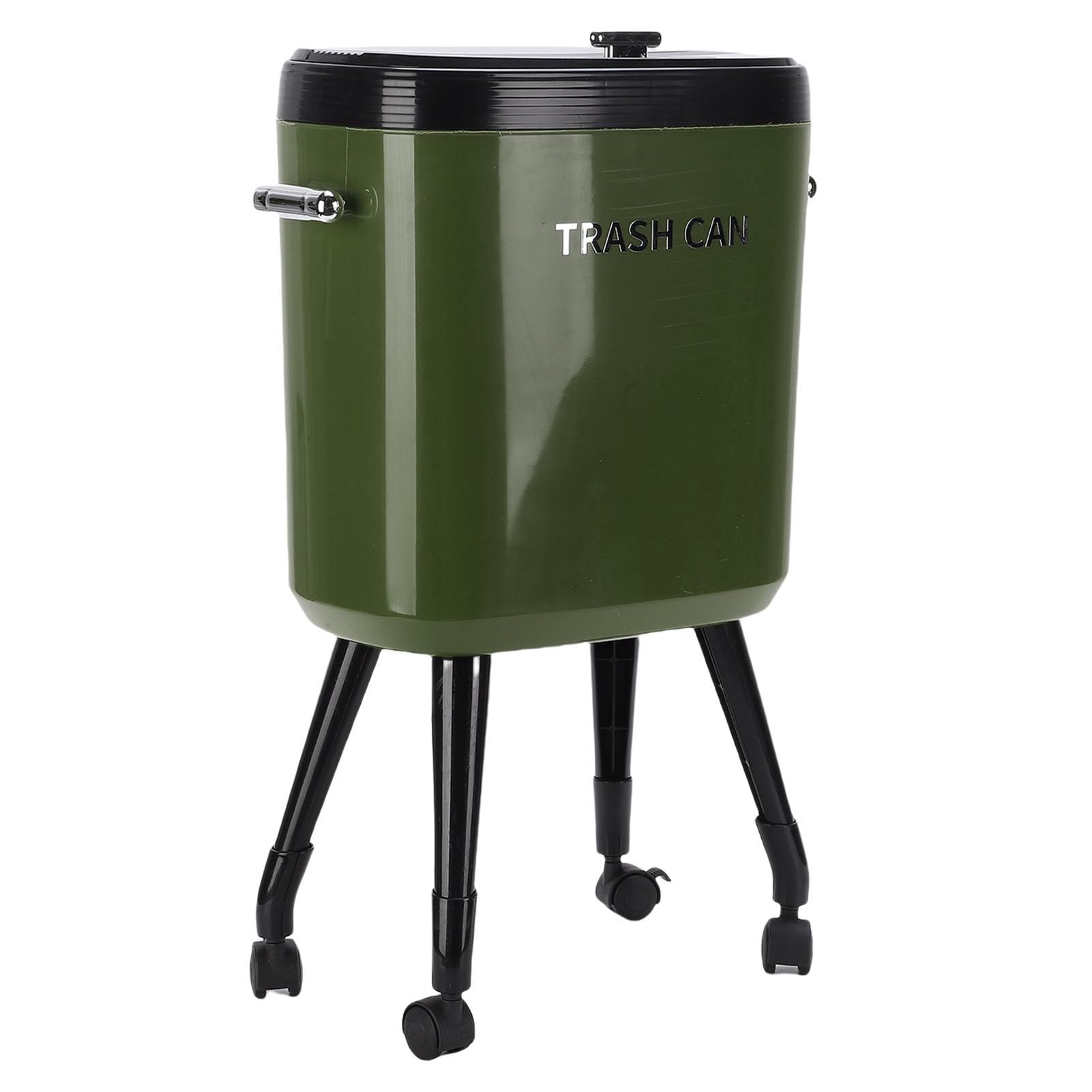 Denash Tall Trash Can with Wheels, 15L Large Capacity Narrow Garbage Can with Elevated Legs, Trash Bin for Kitchen Bathroom Living Room Office (Green)