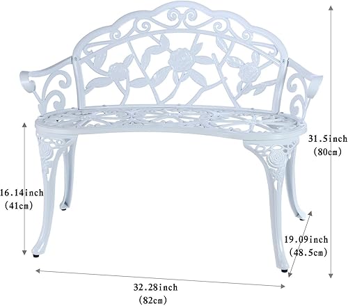 Miniatura 3 de Banco de patio y balcón de doble asiento, banco de jardín de aluminio fundido antioxidante para patio, muebles de exterior, color blanco. 1