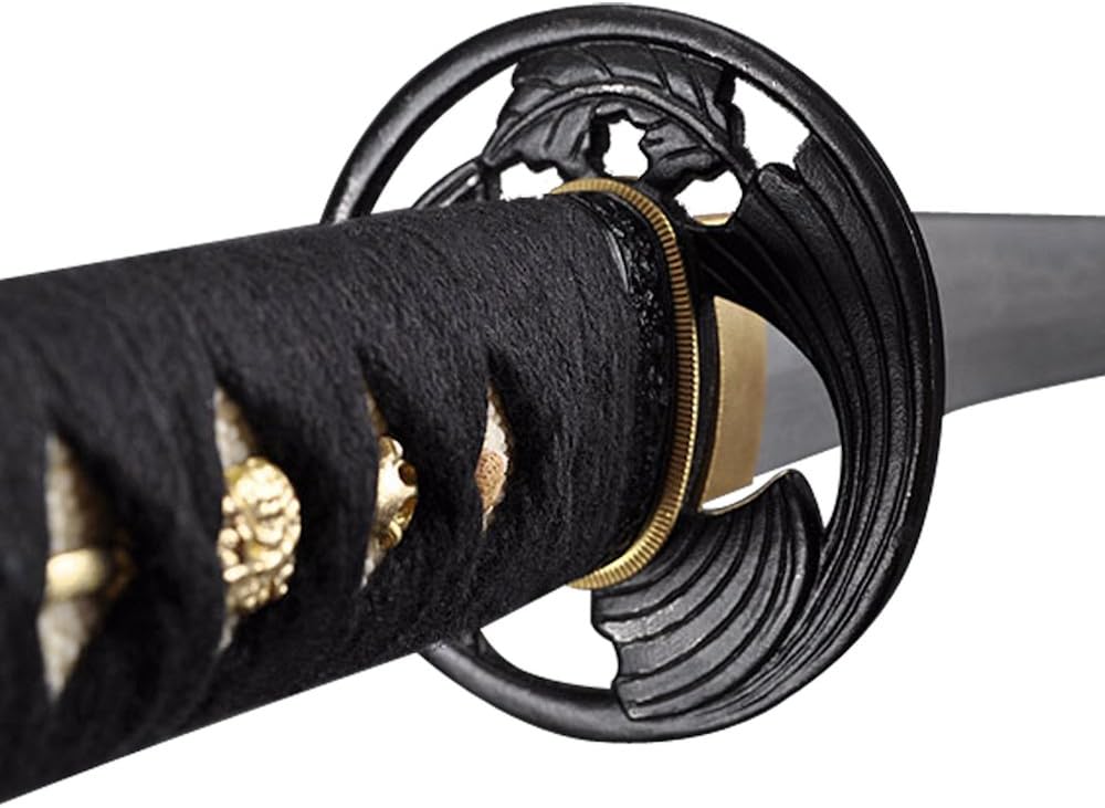 Handmade Demon Slayer Katana Sword - Japanese Battle Ready Samurai Sword, Hand Forged 1045 Carbon Steel Damascus Blade 1024 Layer, Heated Tempered, Full Tang, Sharp, Black Wooden Scabbard