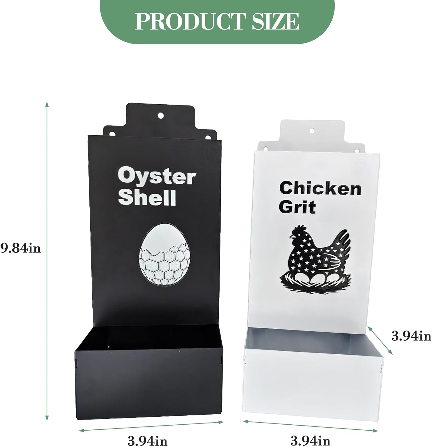 1 Set/2 Pieces Black & White Metal Chicken Feeder, 9.8×3.9×3.9 Inch (25×10×10cm), Iron Art, Anti-Waste Design, Heavy-Duty Galvanized Steel, Easy to Install & Clean, for Chickens, Pigeons, Turkeys, Duc