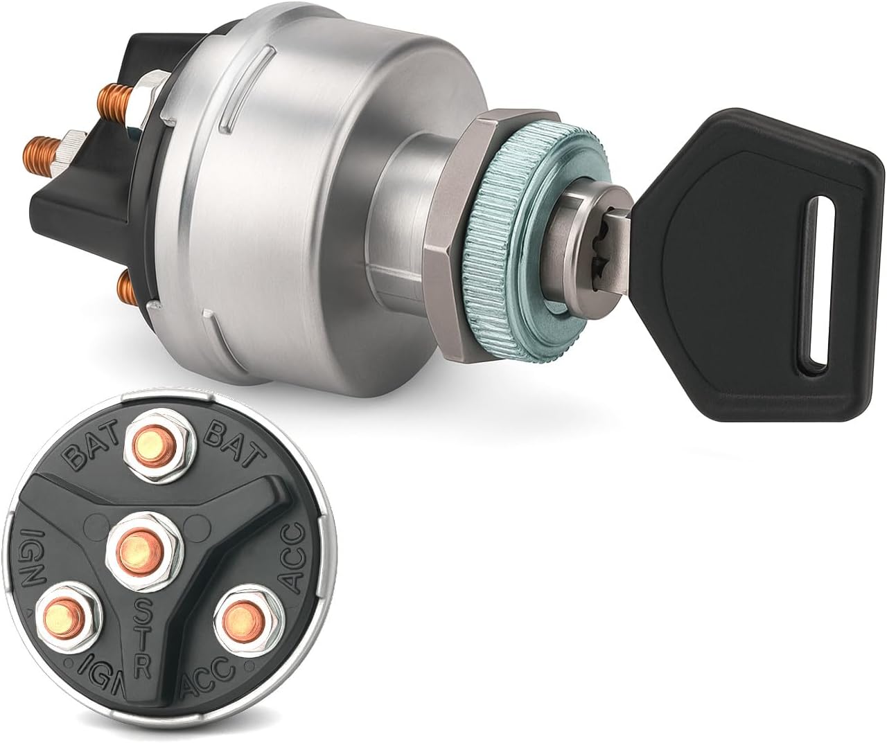 MGI SpeedWare 4-Position Universal Ignition Key Switch for 12V Car, Truck, Tractor, Trailer, Forklift - Acc/Off/IGN/(Start)