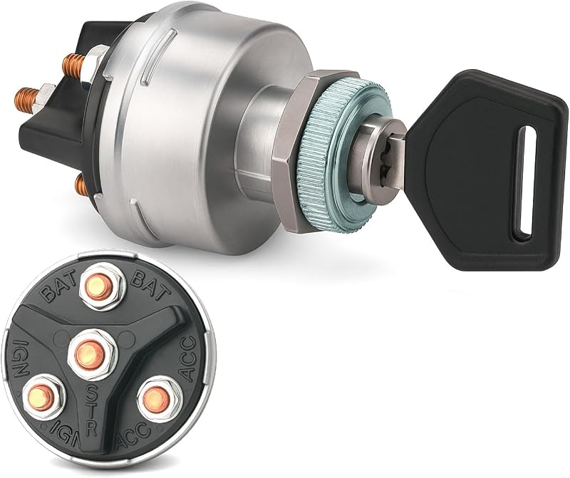 4-Position Universal Ignition Key Switch Acc/Off/IGN/Start | Designed for Custom Car, Truck, Tractor, Trailer, Forklift