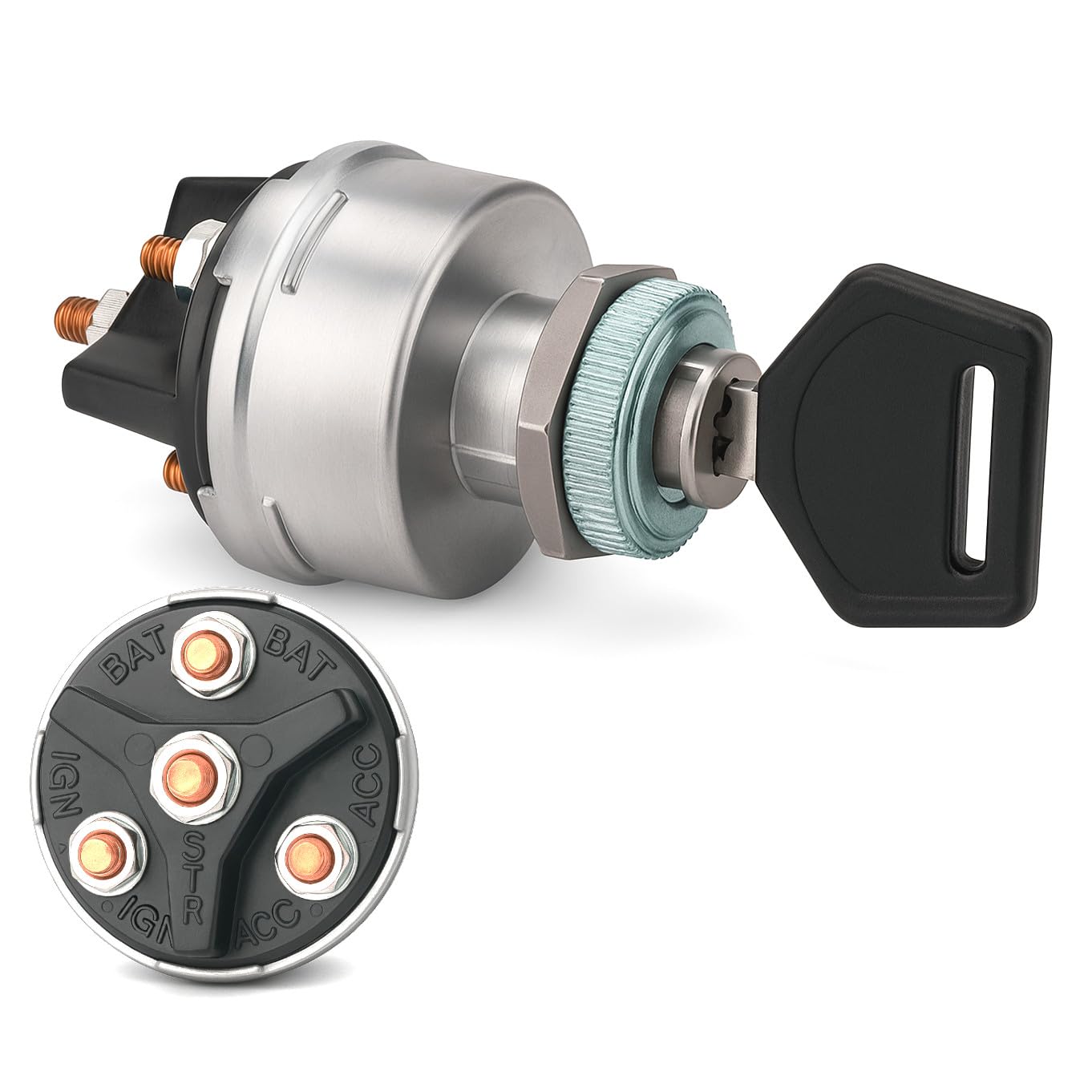 MGI SpeedWare Universal 4-Position Ignition Key Switch 12V for Cars Trucks Tractors Forklifts - ACC/Off/Run/Start