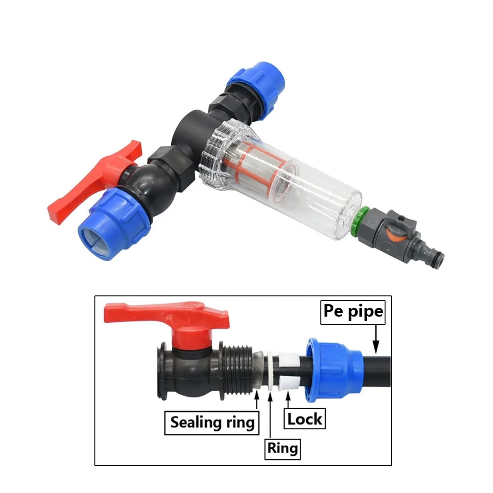 25mm 32mm Tubo in PE Connettore rapido Rubinetto Filtro Valvola acqua Raccordo for tubo in plastica Farm Outdoor Secchio di raccolta acqua piovana(32-A)
