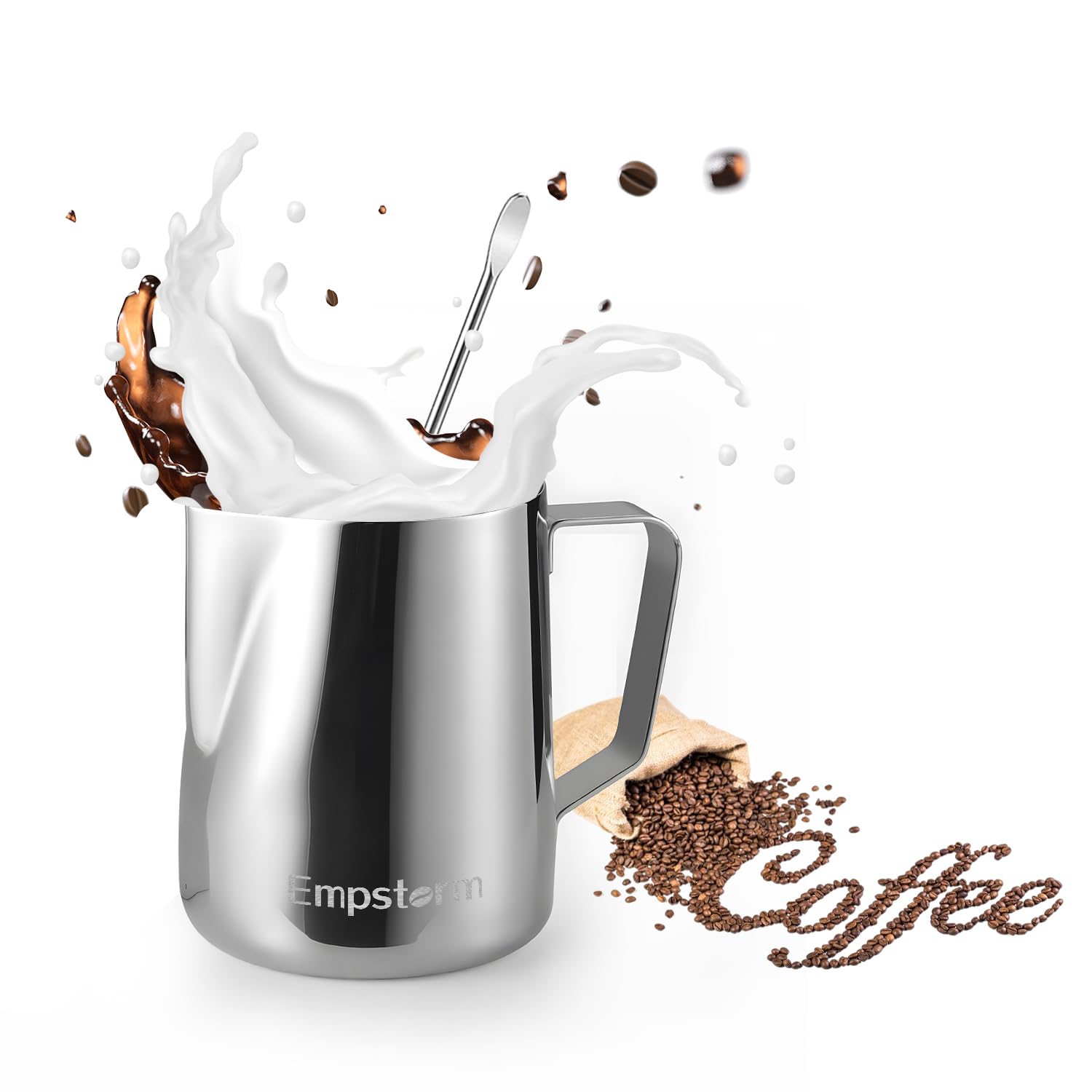 350ml(12oz) Steaming Pitchers Espresso Accessories Stainless Steel Milk Coffee Cappuccino Mocha Latte Art Barista Steam Pitchers Milk Jug Cup with Decorating Art Pen