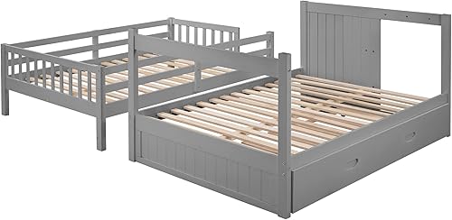 Miniatura 4 de Litera matrimonial sobre cama matrimonial con nido y cajones de almacenamiento marco de cama de madera maciza con escalera barandilla de seguridad