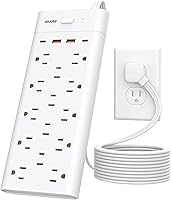 Vista 10 de Regleta de Enchufes con Protector de Sobretensiones con 14 Tomas y 4 Puertos USB (2 USB C), Cable de Extensión de Enchufe Plano de 6 Pies, 1700