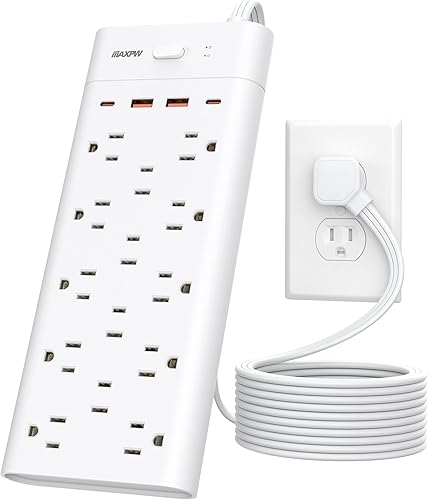Miniatura 10 de Maxpw Regleta de protección contra sobretensiones extensor de salida con 14 salidas y 4 puertos USB (2 USB C), cable de extensión de 6 pies y