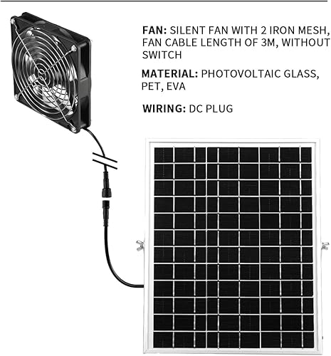 Miniatura 5 de Ventilador solar, panel solar de 15 W + ventilador de CC de alta velocidad con cable de 9.84 pies, ventilación montada en la pared y ventilación de