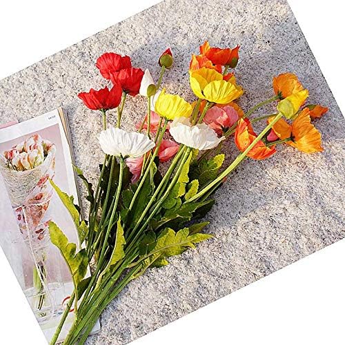 GREENWISH 10 Pcs Red Poppies Artificial Flowers 23 inch Real Touch Silk Fake Poppy Bunches with Long Stem Realistic Countertop Table Display Floral Decoration for Wedding Indoor Outdoor