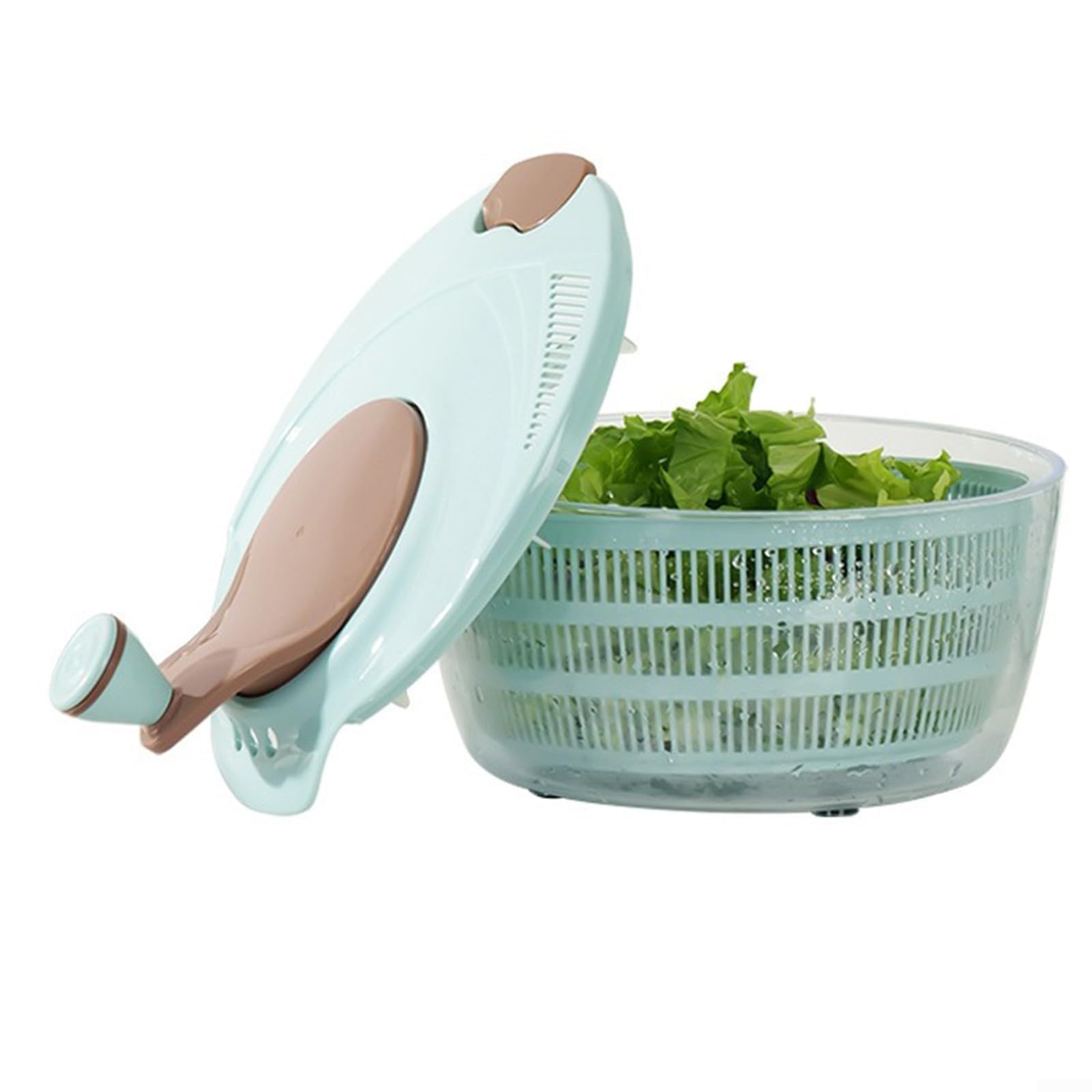 Centrifugador de ensalada con manivela, secador manual de verduras y cuenco de lavadora, deshidratador de lechuga eficiente para cocina, diseño medio transparente, base antideslizante, apto