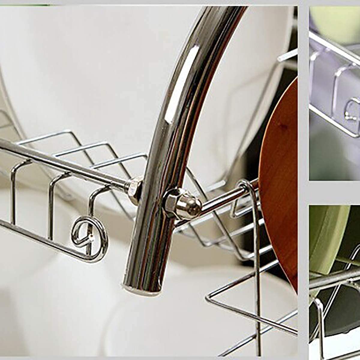 Cesta de drenaje de cocina, Pastel de secado de platos, estante de recolección de 2 niveles en forma de S multifuncional, herramientas de almacenamiento de cocina de acero inoxidable, for el mostrador