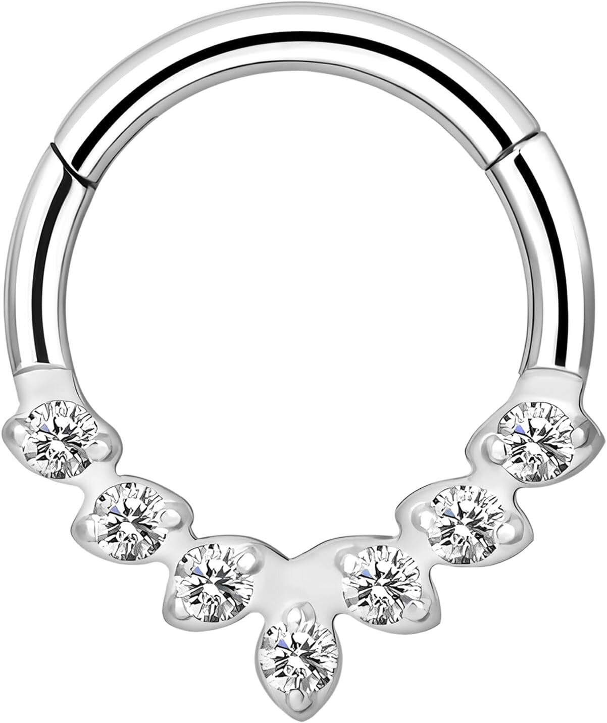 Titanium Clicker Ring in Modern Style with Crystals, Piercing Hoop Nose Ring Septum Daith Earring Jewelry