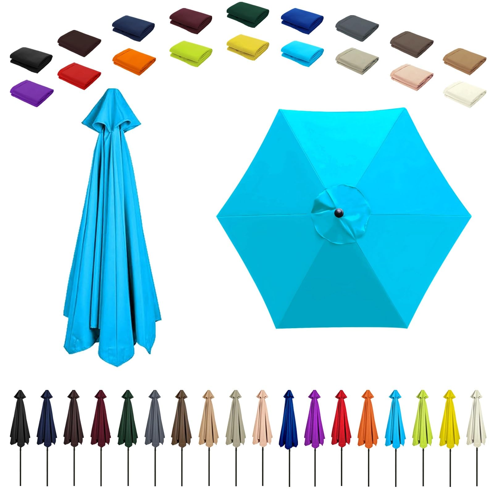 6/8 Ribs Umbrella Replacement Top, Parasol Replacement Canopy, Replacement Parasol Fabric Cover, Breathable/UV Protective, For Patio/Market/Yard/Backyard/Pool/Market(Lake Blue,6 ribs: 2.5m/8.2ft)