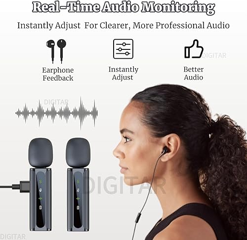 Miniatura 3 de Mini micrófono de solapa inalámbrico para iPhone, Android, iPad, reducción de ruido, monitor de audio, estuche de carrera, sonido cristalino de