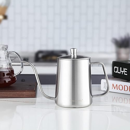 Miniatura 7 de Easyworkz Gage - Hervidor de café con cuello de cisne de 20 onzas, acero inoxidable, boquilla larga y estrecha, color plateado