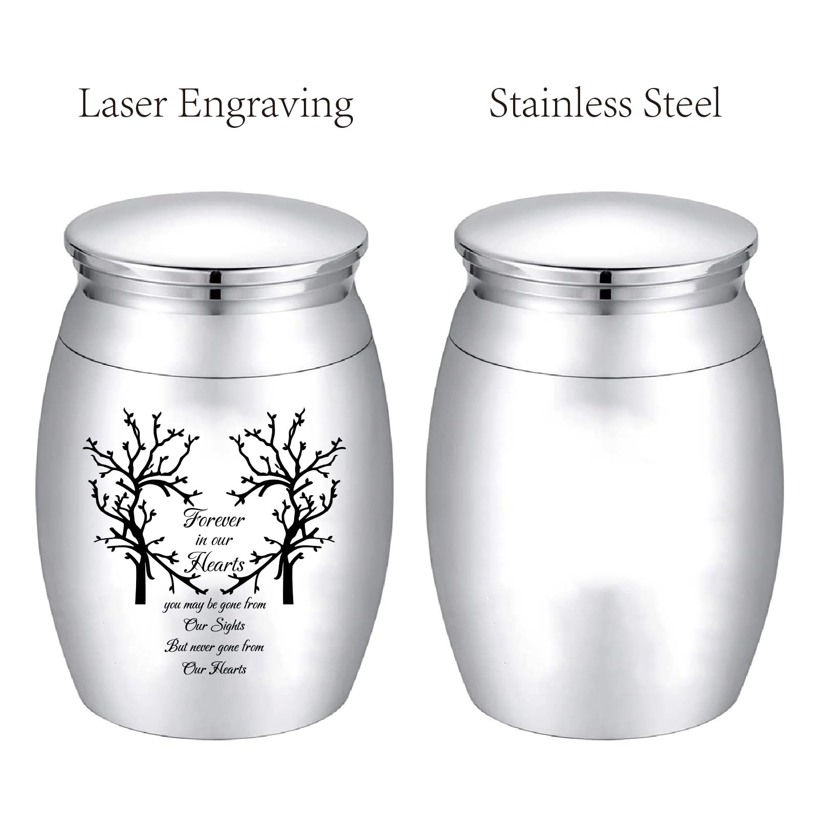 CREATCABIN Mini Share Urns for Ashes Small Cremation Keepsake Urns for Human Pet Miniature Funeral Burial Ashes Holder Small Memorial Jars Decorative Gift for Family 1.18×1.57in(Silver) - Image 3
