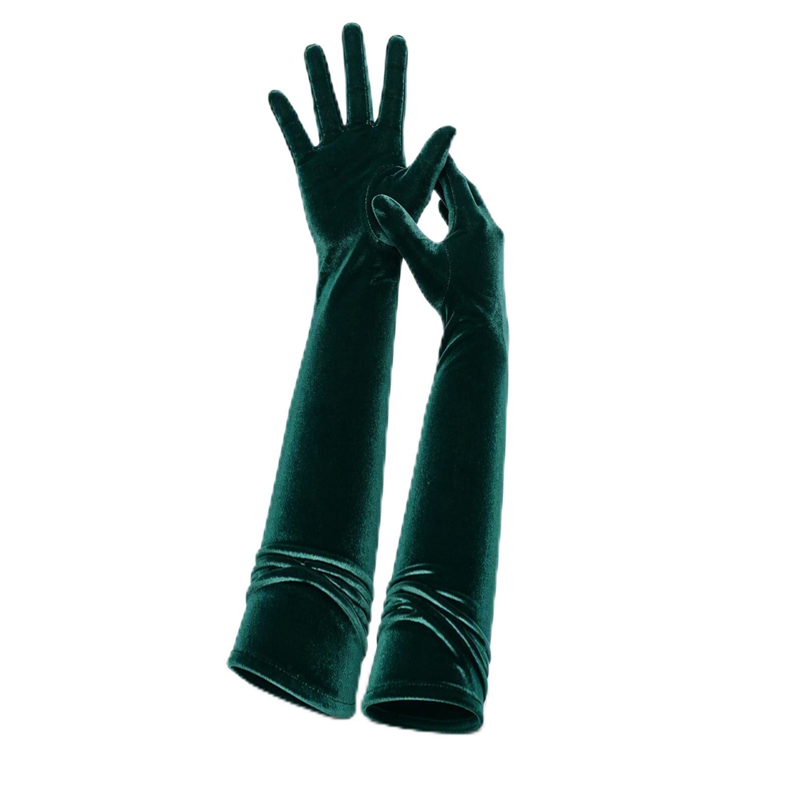 CYunhui Long Velvet Opera Gloves for Women, Green 1Pair