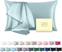 Suatien Mulberry Silk Pillowcase for Hair & Skin - 20x26" Standard Cooling Breathable Cover w/ Hidden Zipper (Haze Blue)