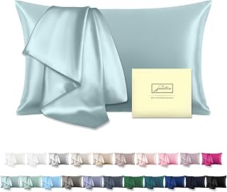 Suatien Mulberry Silk Pillowcase for Hair & Skin - 20x26" Standard Cooling Breathable Cover w/ Hidden Zipper (Haze Blue)