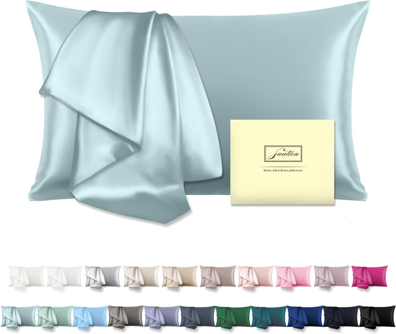 Suatien Mulberry Silk Pillowcase for Hair and Skin Standard Size 20"X 26" with Hidden Zipper Soft Breathable Smooth Cooling Pillow Covers for Sleeping(Haze Blue,1Pcs)
