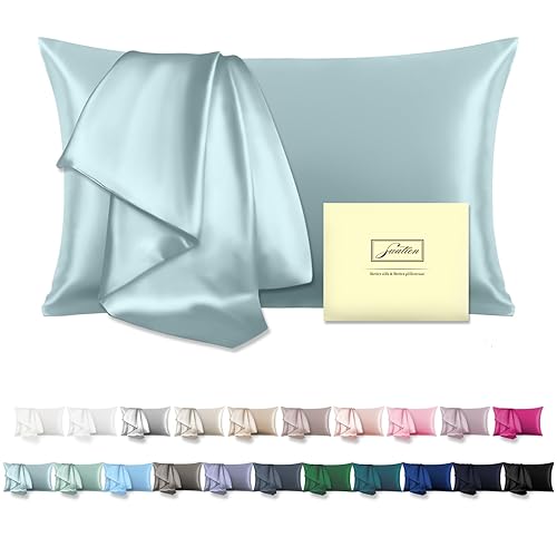 Mulberry Silk Pillowcase for Hair and Skin Pillow Case with Hidden Zipper Soft Breathable Smooth Cooling Silk Pillow Covers for Sleeping (Haze Blue, King（20"X 36"）)