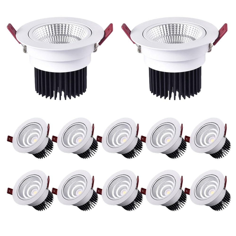 JKJZSALJ Led Recessed Light,20° Adjustable Angle Led Recessed,Cri90+,12W,15W,20W Directional Recessed Lighting,Adjustable Recessed Can Light,Pack Of 12,4000K,12w-6000K
