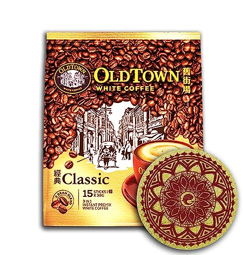 (3 Pack - Classic) Old Town (3 In 1) Classic White Coffee Asian Instant Coffee Whalever Eco Friendly Cork Coaster Package, Oldtown White Coffee 45 Packets #TOP1