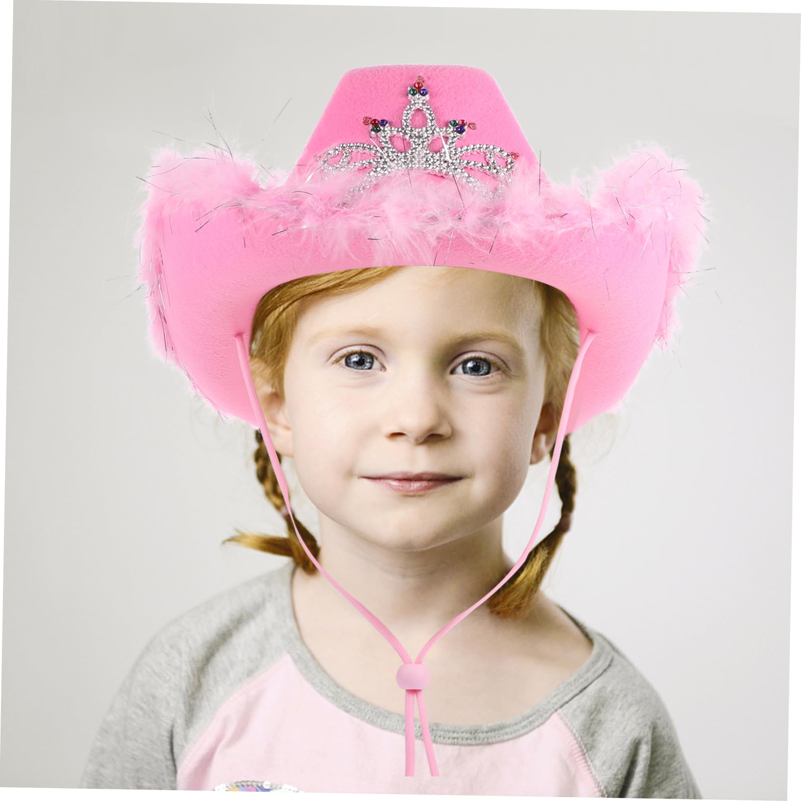 WOONEKY Sombrero de Mujer Rosa de Fieltro Estilo Occidental Luces, Cómodo para Cosplay y Juegos de Rol, Diseño de Vaquero Borde de Plumas