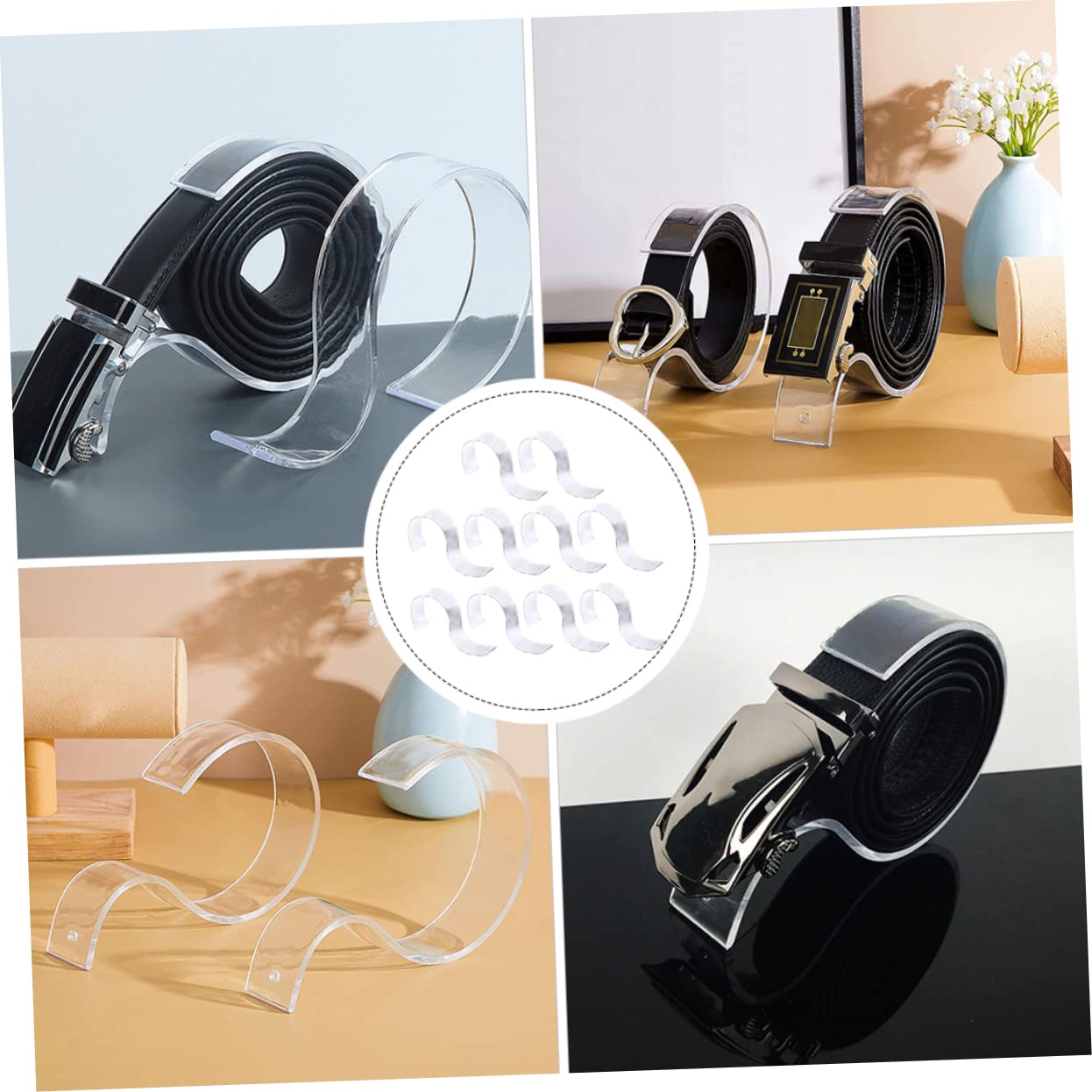 Garneck 10 Stück Acryl Gürtelständer S-förmig Transparenter Gürtelaufbewahrungsständer Für Zuhause Und Geschäft Zubehör Organizer