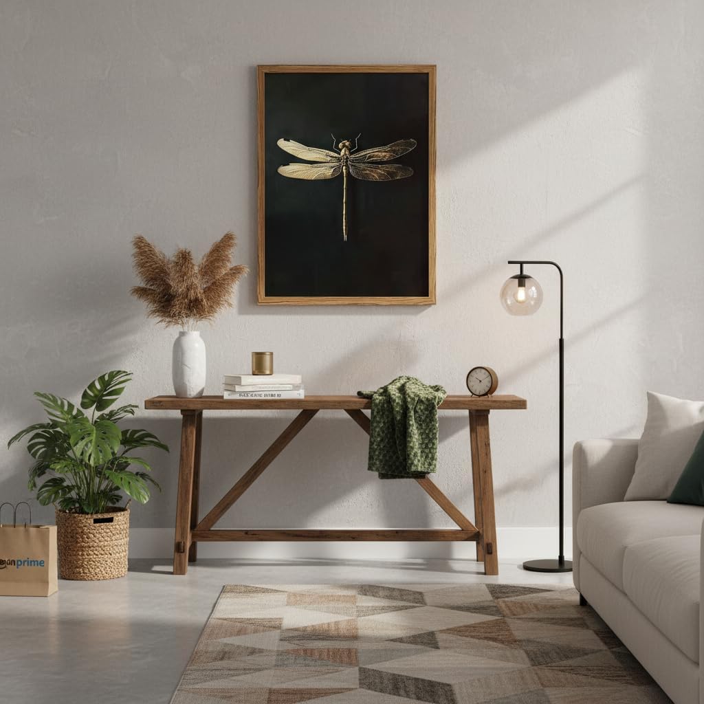 Gold Dragonfly Wall Decor, Elegant Nature Canvas Art, Modern Farmhouse Dragonfly Artwork, Minimalist Wall Hanging for Living Room Bedroom Bathroom 16x12 inch eco-friendly solid wood picture frame