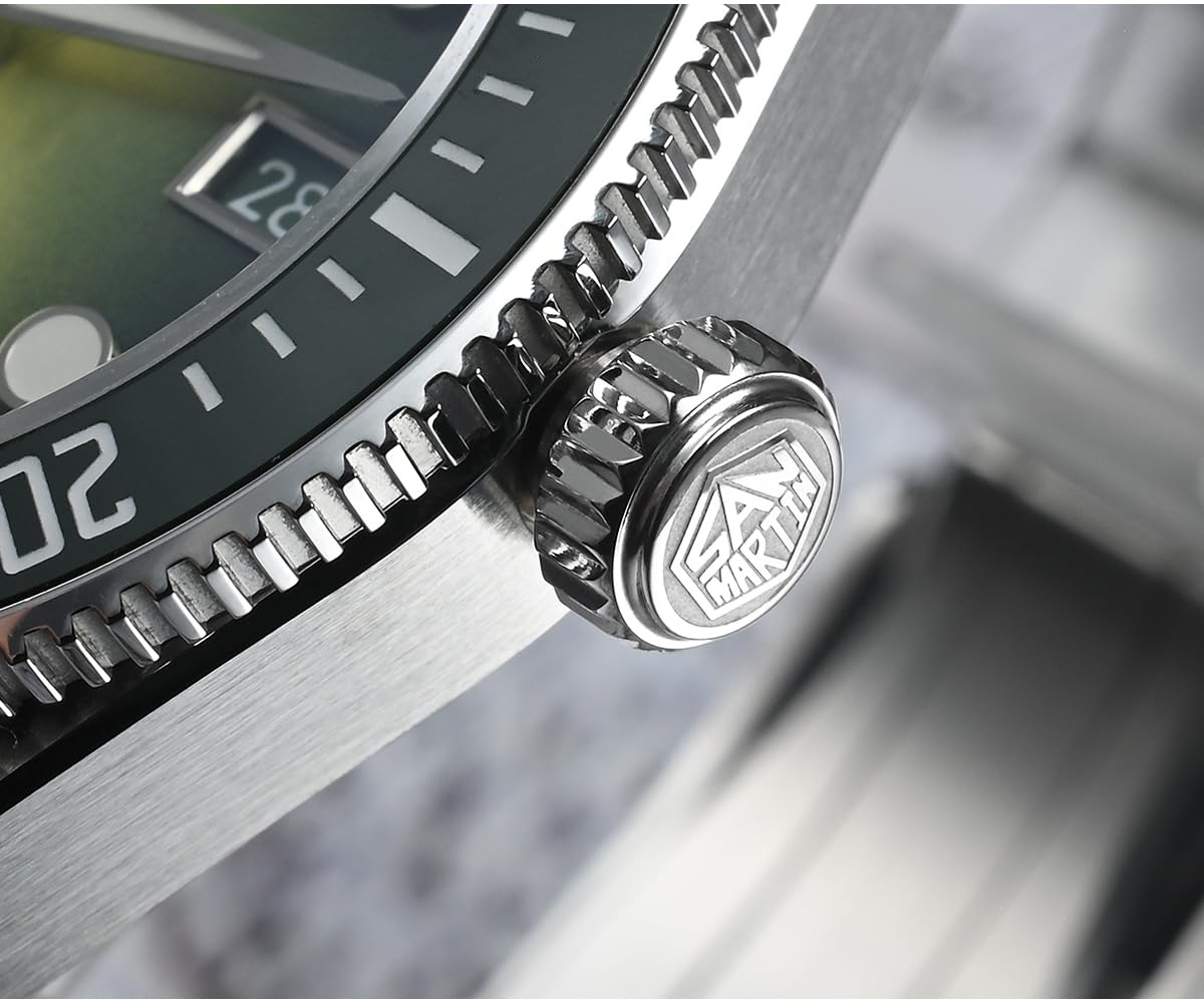 Orologio da immersione automatico San Martin, quadrante verde, acciaio inossidabile 316L, cassa 37,5 mm, movimento 9015 resistente all'acqua 200 m, modello SN0148-GX
