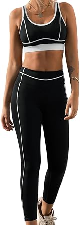 popvil Women Workout Sets 2 Piece Criss Cross Back Sports Bra High Waist Leggings Athletic Gym Yoga Outfit