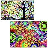 5D DIY Diamond Painting by Number Kits Full Drill Cross Stitch Rhinestone Embroidery Paint for Kaleidoscope Mandala(16X12inch) Colorful Dream Tree(12X8inch)