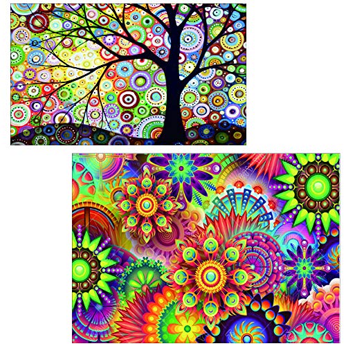 5D DIY Diamond Painting by Number Kits Full Drill Cross Stitch Rhinestone Embroidery Paint for Kaleidoscope Mandala(16X12inch) Colorful Dream Tree(16X12inch)