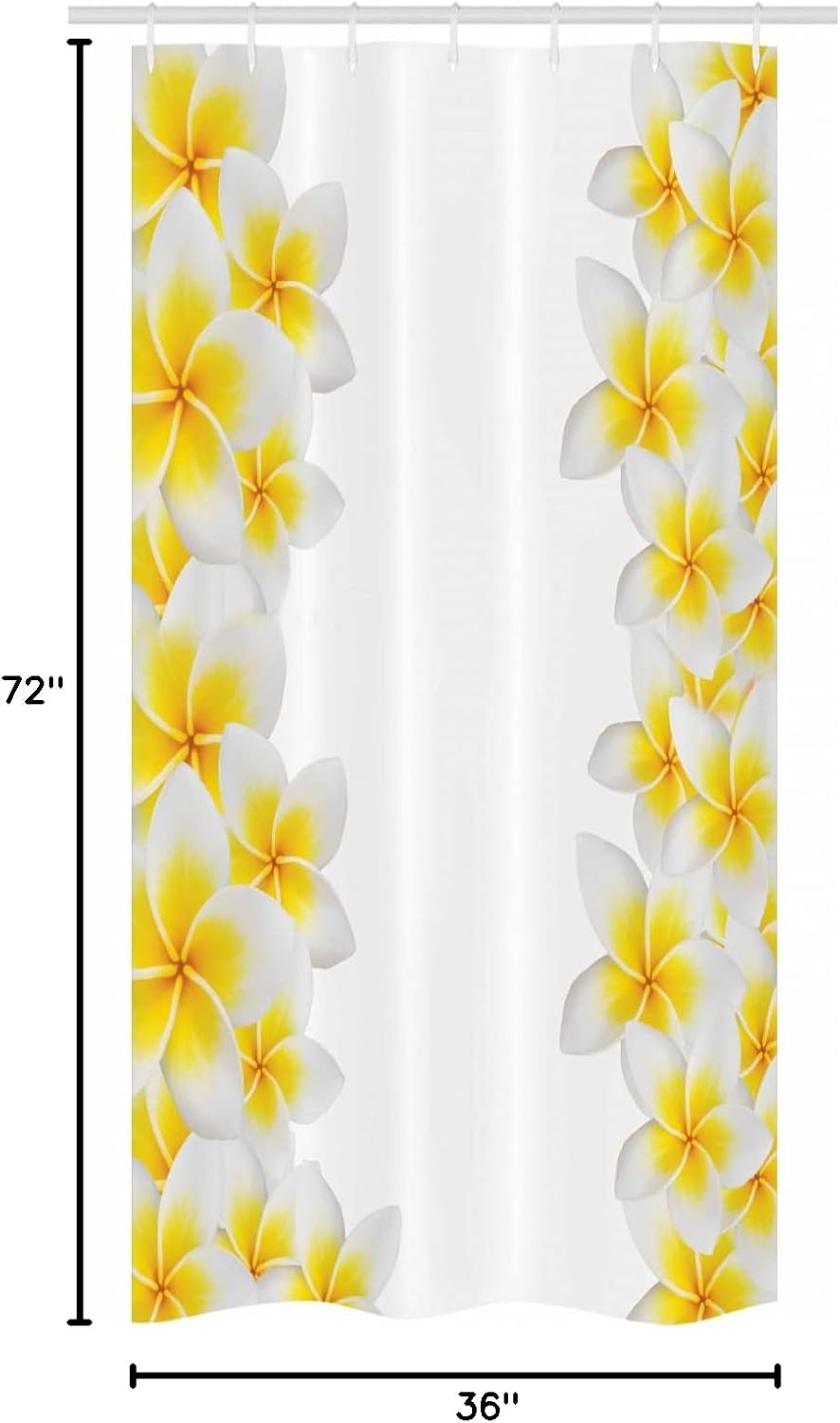 Ambesonne Hawaiian Stall Shower Curtain, Frangipani Blossoms Exotic Nature Garden Plumeria Flower Frame Relaxation Theme, Fabric Bathroom Decor Set with Hooks, 36" W x 72" L, Yellow