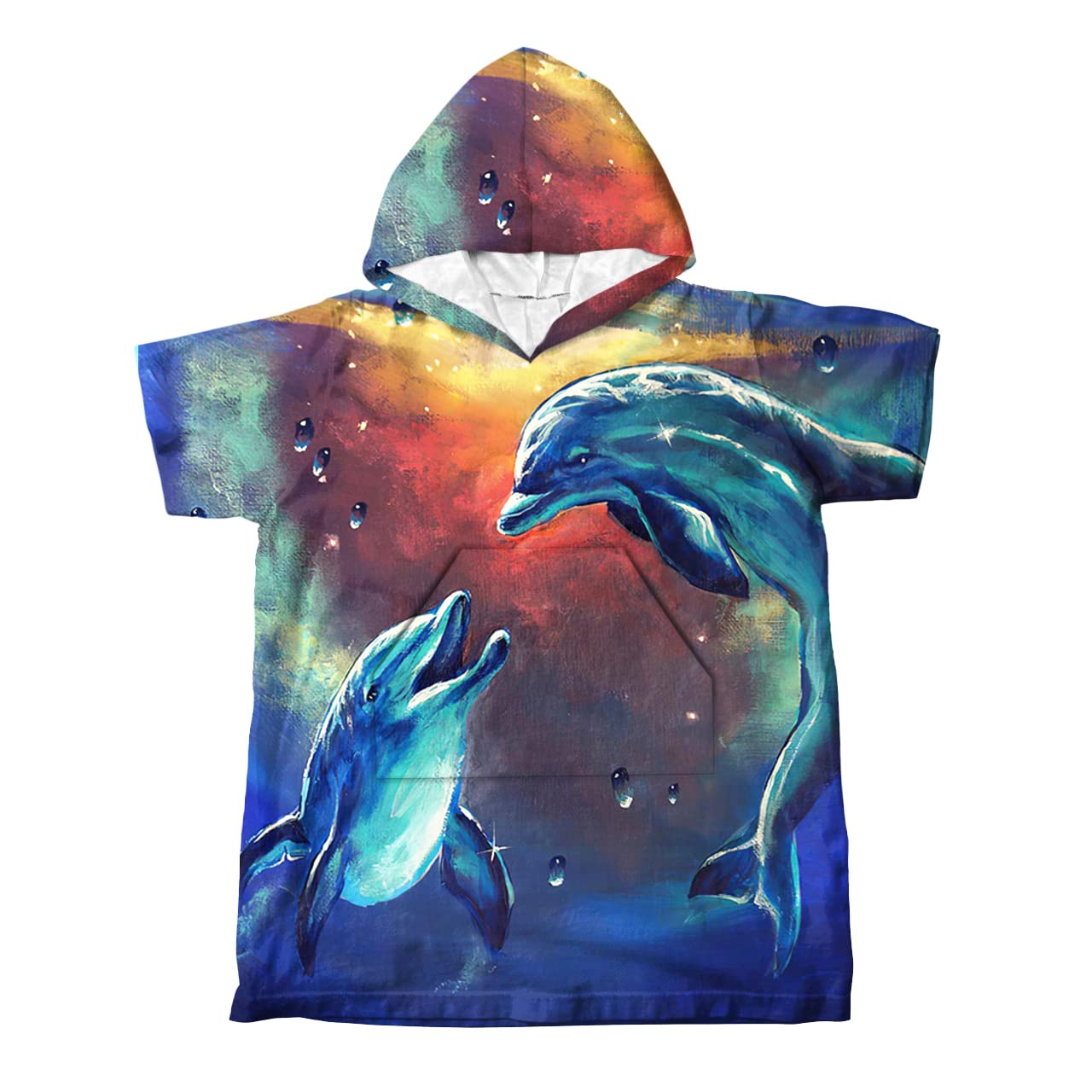 Poncho De Surf Enfant Microfibre Avec Capuche - Peignoir Bain Plage Motif Plume Verte M (53x68cm)