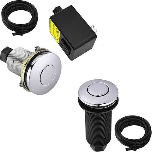 Kit de interruptor de aire para triturador de basura, listado UL, botón superior del fregadero con tapa de latón, cromado