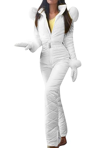 OMZIN Womens Quilted Hooded Stand Collar Snowsuit High Waist Winter