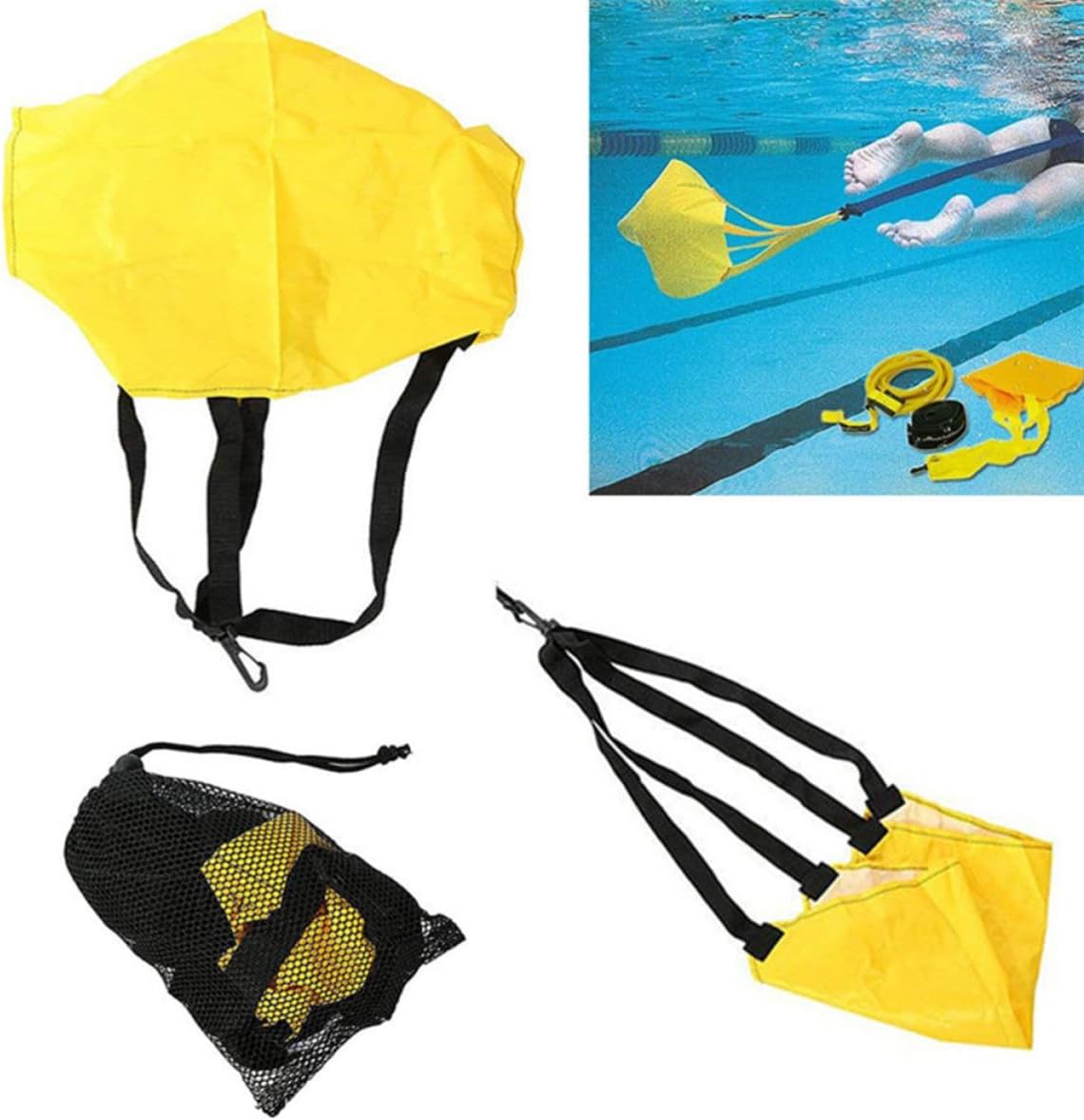 Adjustable Swim Training Resistance Belt, Neoprene and Pu Cloth Material for Adults with Storage Mesh Bag, Designed for Aquatic Training to Swimming Strokes and Tone Body
